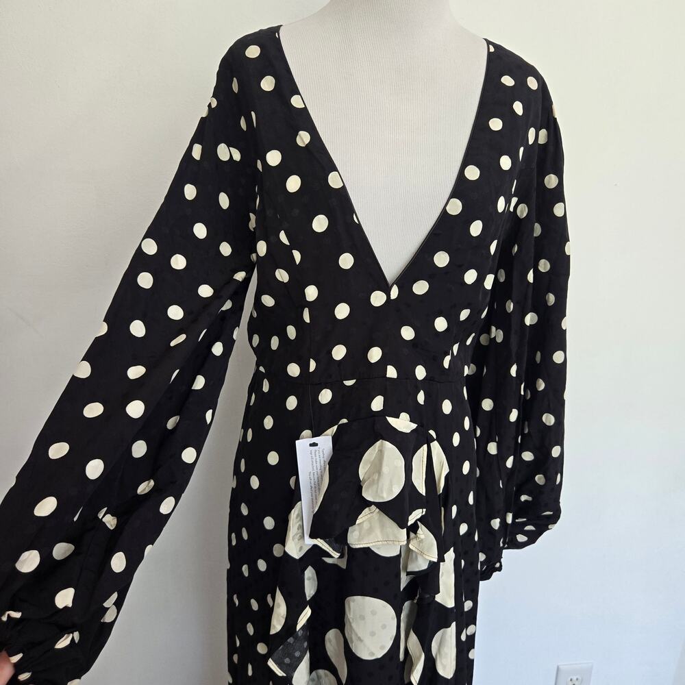 NWT Topshop Avant Garde Dress Polka Dot Plunging Maxi Mixed Dot Graphic Women 8 - Picture 5 of 14